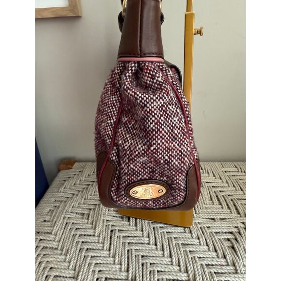 Celine Burgundy Leather and Tweed Handbag - Picture 6 of 11
